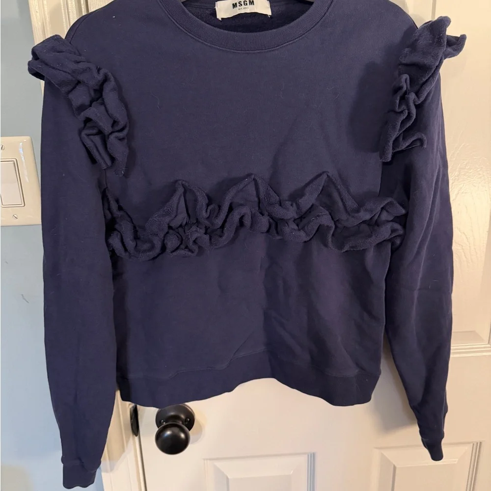 MSGM Deep Blue Ruffle Top - Picture 1 of 2